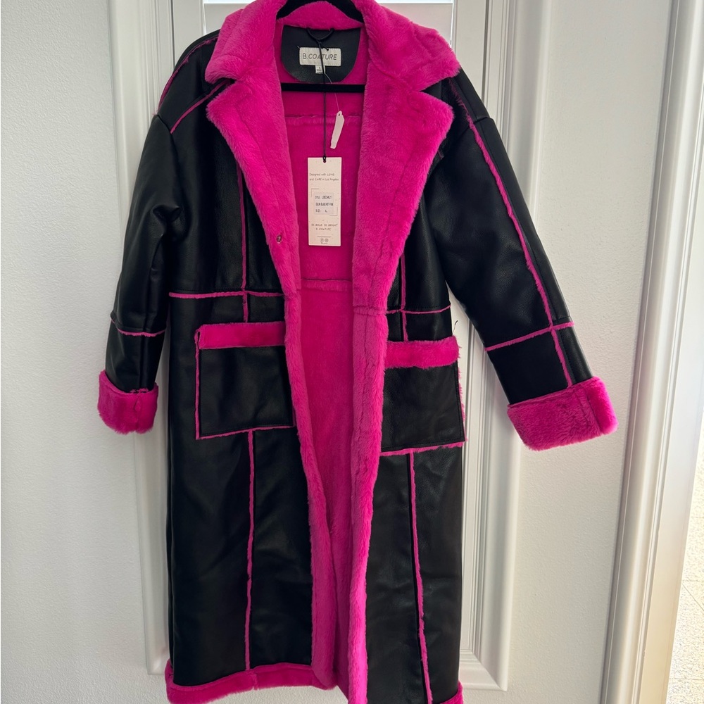 Boohoo Black and Hot Pink Teddy Jacket